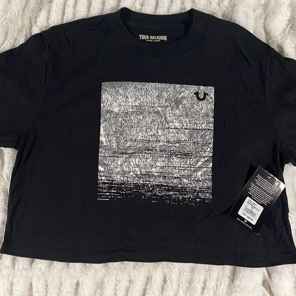 New Women’s True Religion Long Sleeve Shirt Black/Silver Large